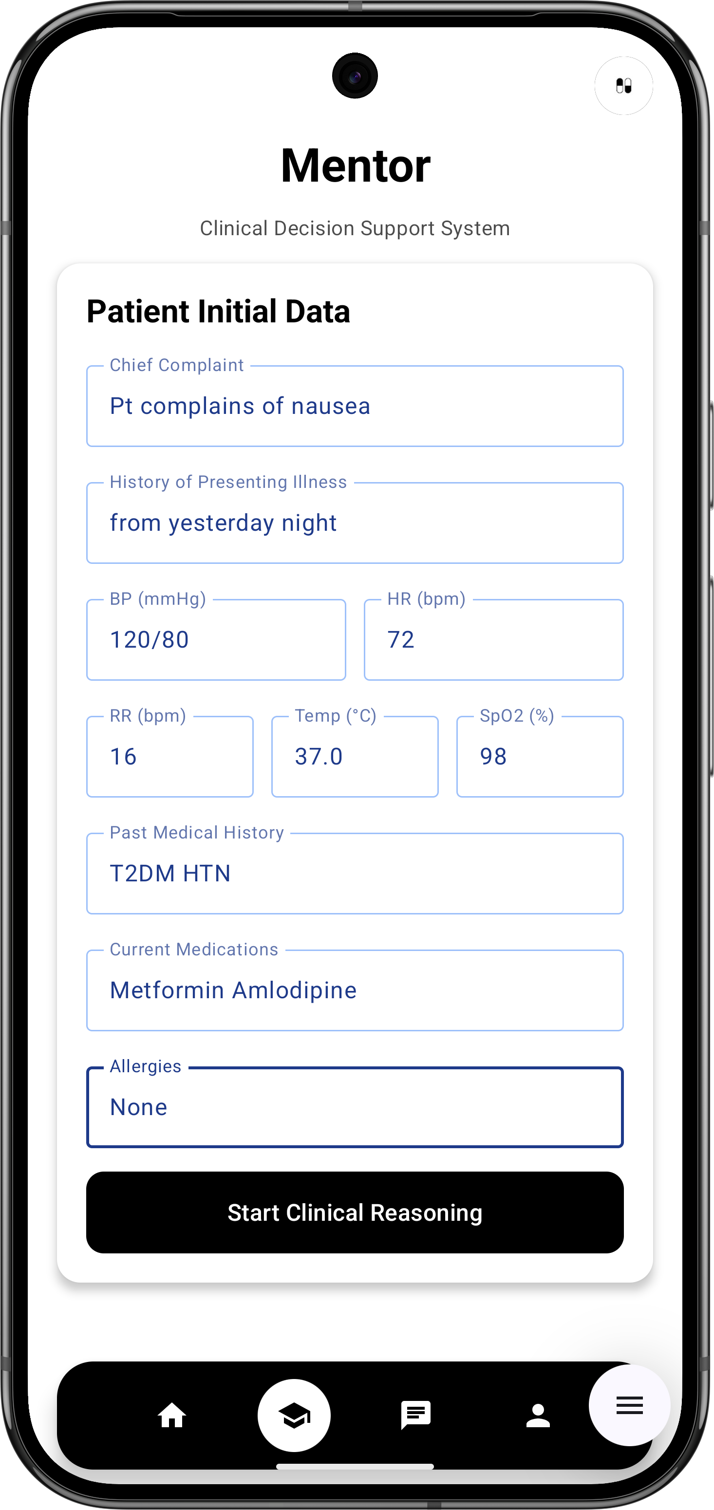 MentorMD App - Patient Data Entry